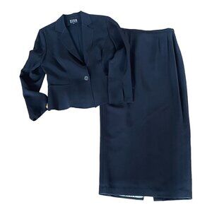 Vintage Zion New York Italian Wool Black Sparkle Long Skirt Suit Made in USA 12